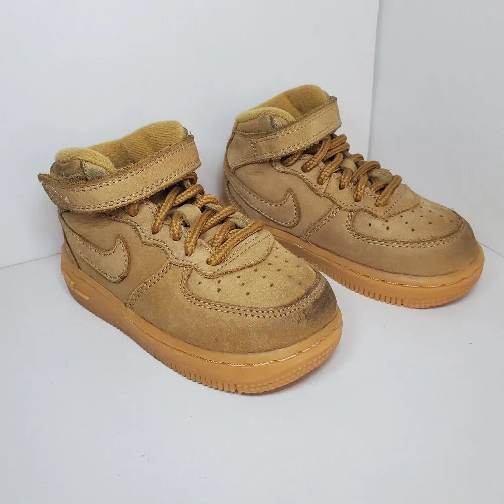 NIKE AIR FORCE ONE Kids 2017 Khaki/Tan Hi-Top Sneakers Sz 6C (Baby 16-24 Months)